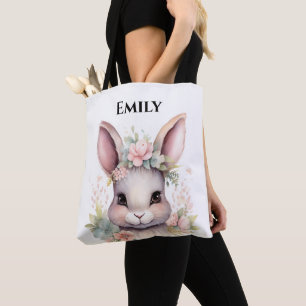 Bolso De Tela Cuta acuarela Bunny nombre de Pascua Tote Bag