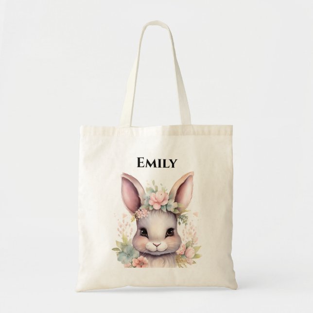 Bolso De Tela Cuta acuarela Bunny nombre de Pascua Tote Bag (Frente)