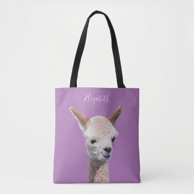 Bolso De Tela Cuta Alpaca, nombre personalizado, lavanda (Anverso)