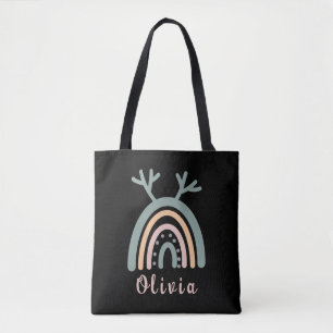 Bolso De Tela Cuta arcoiris boho con nombre personalizado