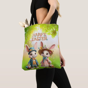 Bolso De Tela Cuta, caprichosa Pascua feliz con 2 conejos