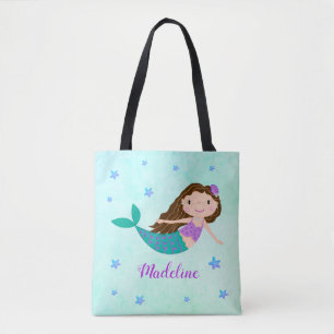 Bolso De Tela Cuta sirena morada Purpurina Aqua