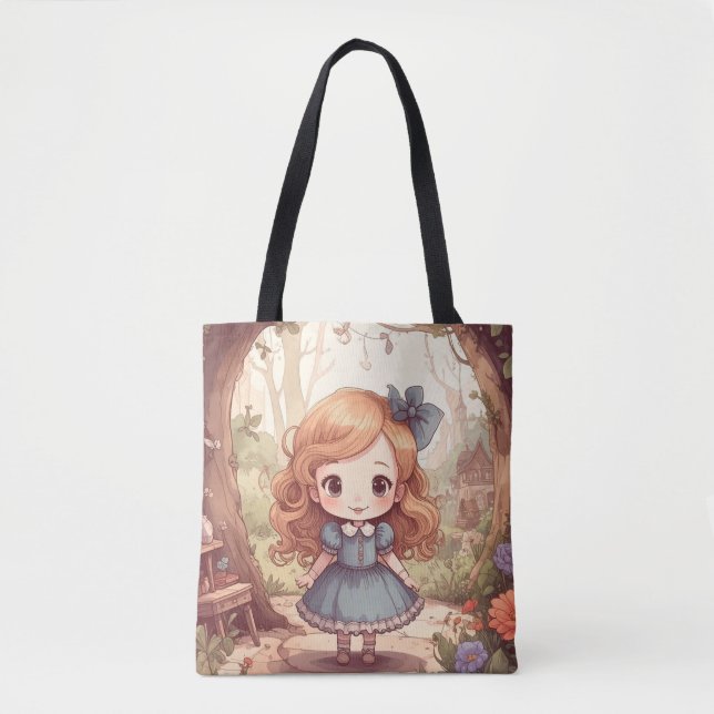 Bolso De Tela Cute Alice in Wonderland Whimsical Woodland Art (Anverso)