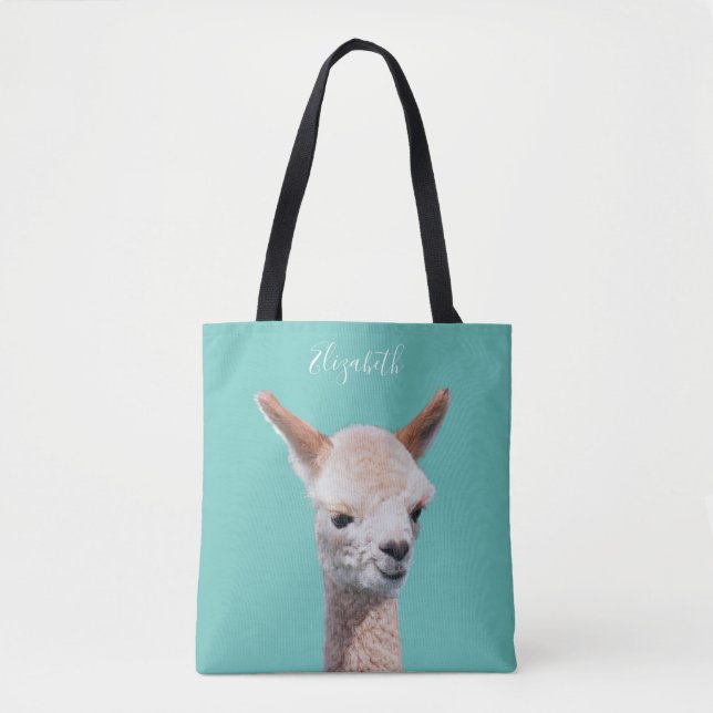 Bolso De Tela Cute Alpaca, nombre personalizado (Anverso)