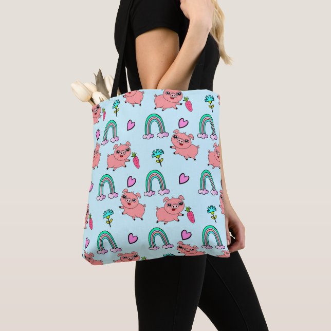 Bolso De Tela Cute and Quirky Pigs and Rainbows Pattern (Detalle)