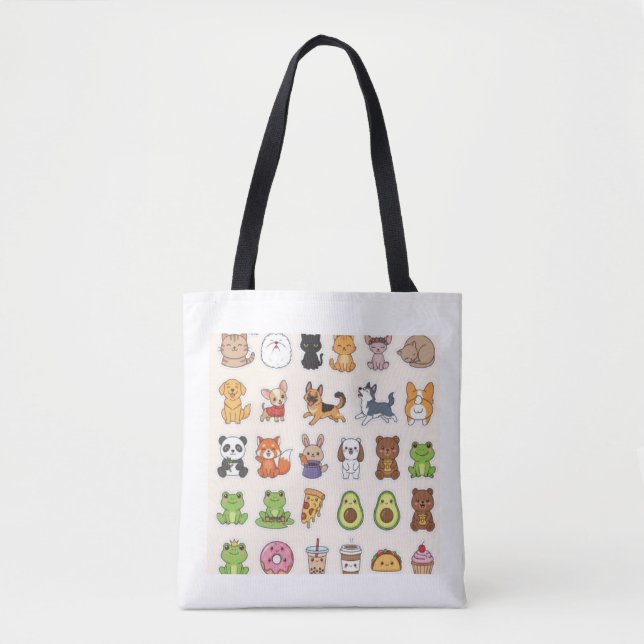 Bolso De Tela Cute Animal & Food Sticker Sheet – Kawaii Cats, Do (Anverso)