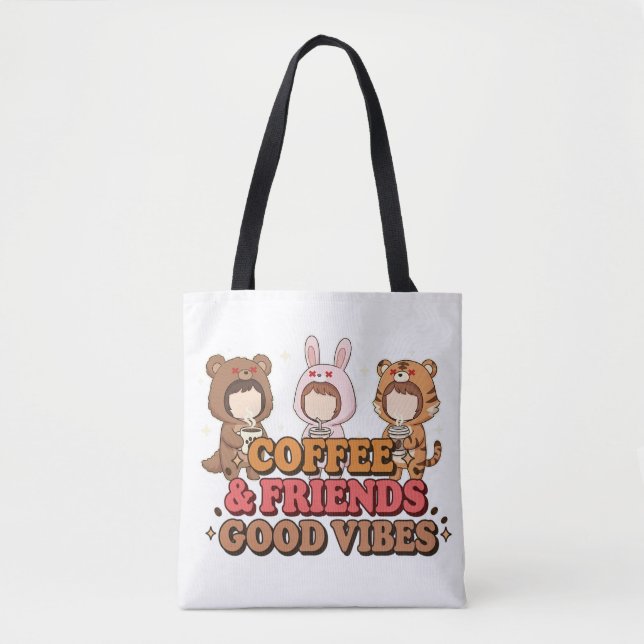 Bolso De Tela Cute Animal Friends Coffee Lovers (Anverso)