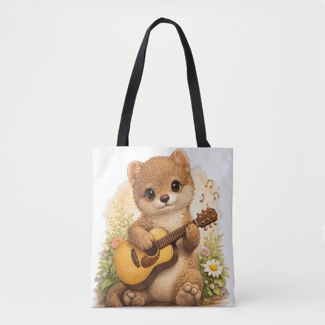 Bolso De Tela Cute Animal Guitar Tote Bag Kawaii Music (Anverso)