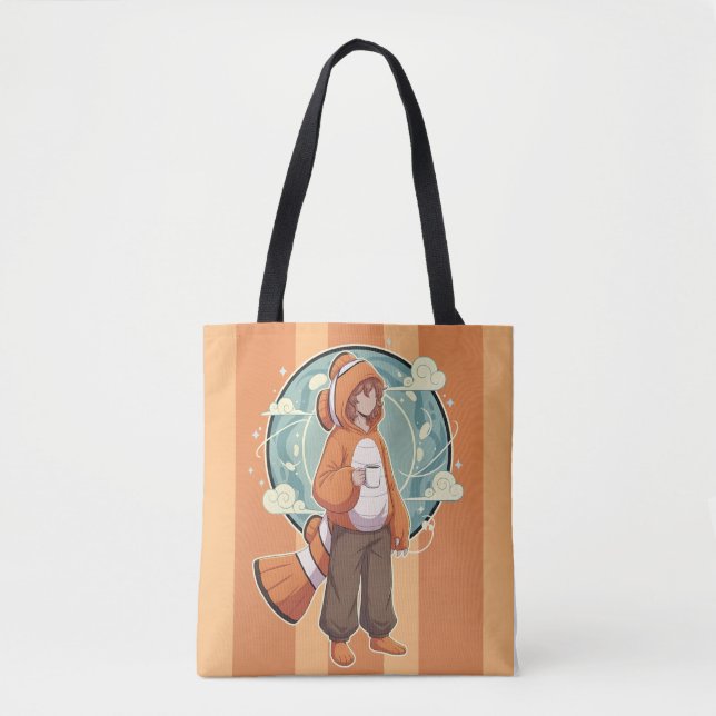 Bolso De Tela Cute Anime Boy in Clownfish Costume drinking Coffe (Anverso)