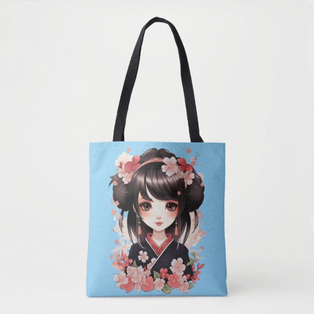 Bolso De Tela Cute Anime Kimono Chica Bebé Azul (Anverso)