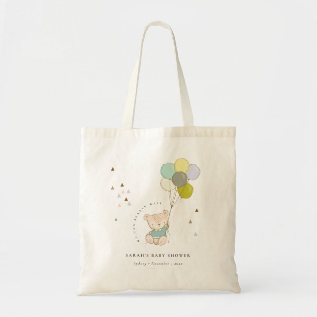 Bolso De Tela Cute Aqua Bearly Wait Bear Balloon Baby Shower (Frente)