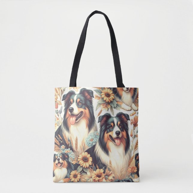 Bolso De Tela Cute Australian Shepherd Vintage Painting (Anverso)