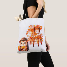 Bolso De Tela Cute Autumn Hedgehog with Harvest Ladder Illustrat