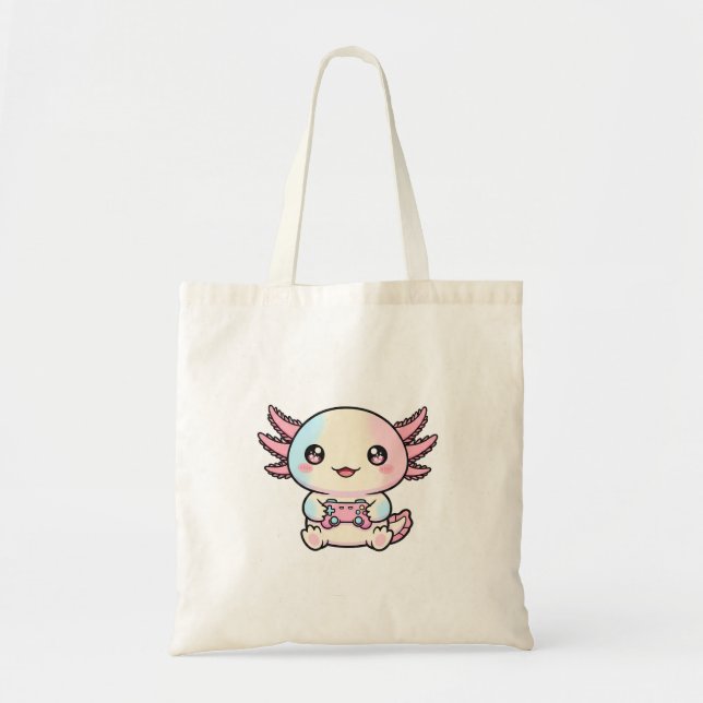 Bolso De Tela Cute Axolotl Gamer Holding Controller (Frente)