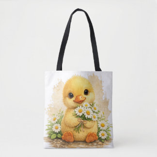 Bolso De Tela Cute Baby Duck Tote Bag with Daisies