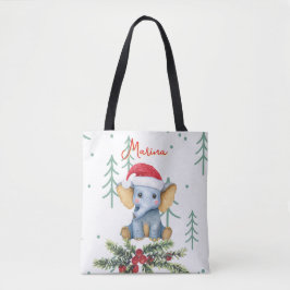 Bolso De Tela Cute Baby Elephant in Red Santa Hat