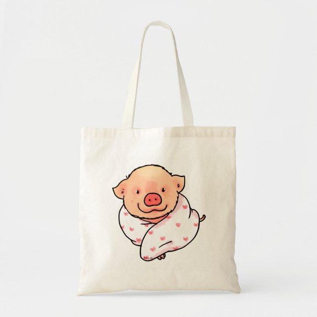 Bolso De Tela Cute Baby Pig Wrapped in Blanket (Frente)