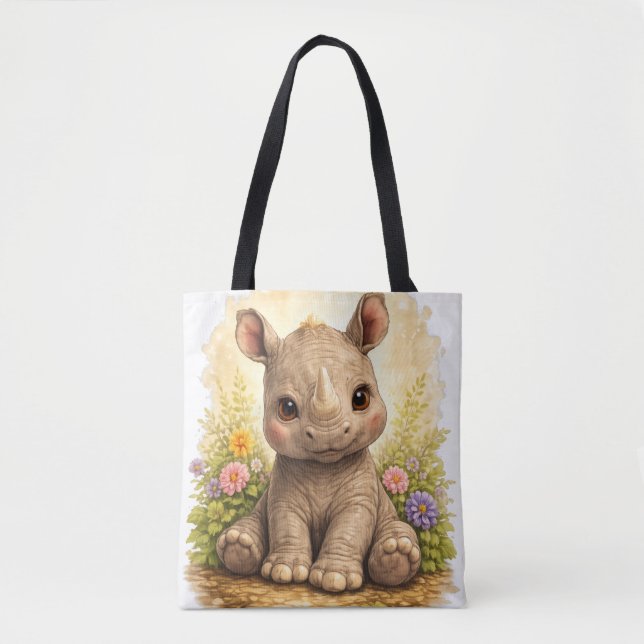 Bolso De Tela Cute Baby Rhino Tote Bag Kawaii Animal (Anverso)