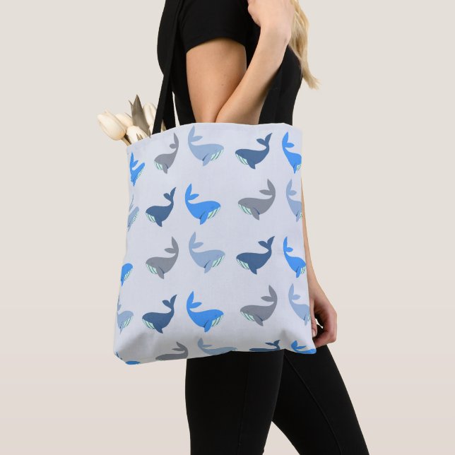 Bolso De Tela Cute Ballena Moderna Patrón Ilustrado Azul (Detalle)