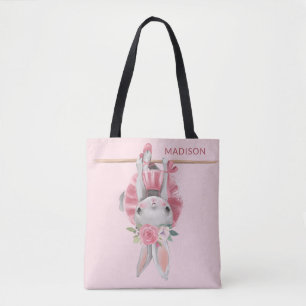 Bolso De Tela Cute Ballerina Pink Ballet Bunny Personalizado