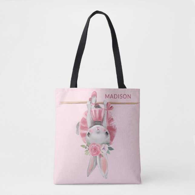 Bolso De Tela Cute Ballerina Pink Ballet Bunny Personalizado (Anverso)
