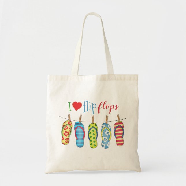 Bolso De Tela Cute Beach I Love Flip Flops Cute Girly Heart (Frente)