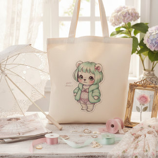 Bolso De Tela Cute Bear in Lingerie & Fur Coat - Unique Pastel