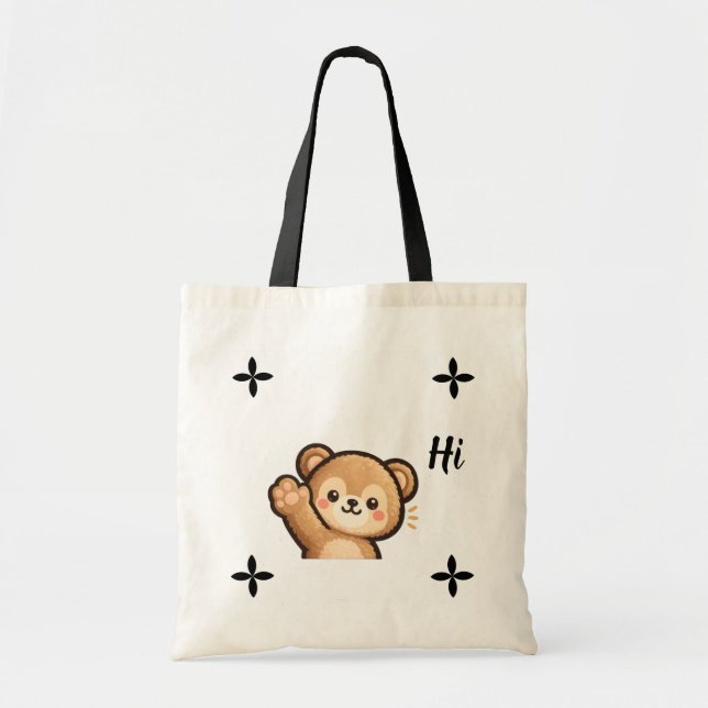 Bolso De Tela Cute Bear Tote Bag – “Hi” Minimal Kawaii Design (Frente)