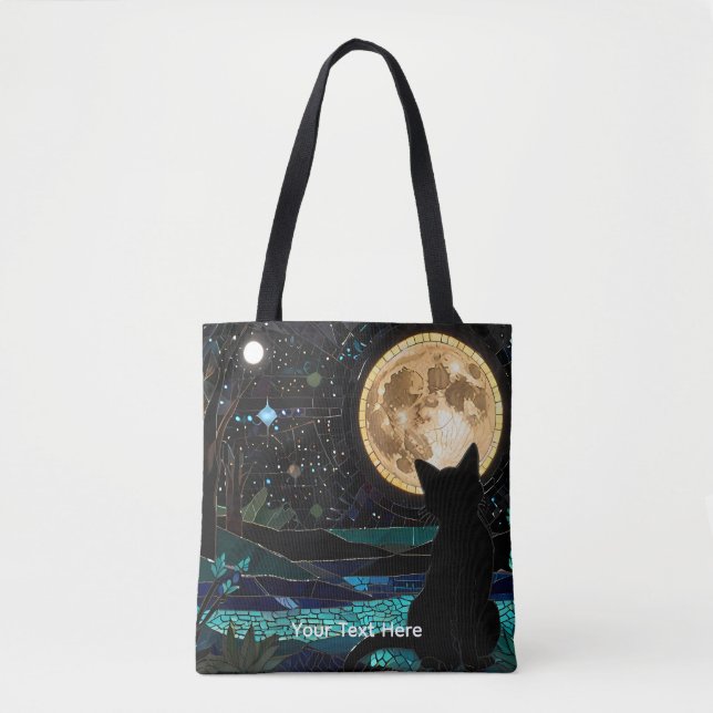 Bolso De Tela Cute Beautiful Colourful Mosaic Black Cat (Anverso)