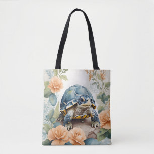 Bolso De Tela Cute bebé Tortoise Pastel Floral acuarela