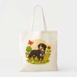 Bolso De Tela Cute Bernese Mountain Dog with Sunflower & Butterf
