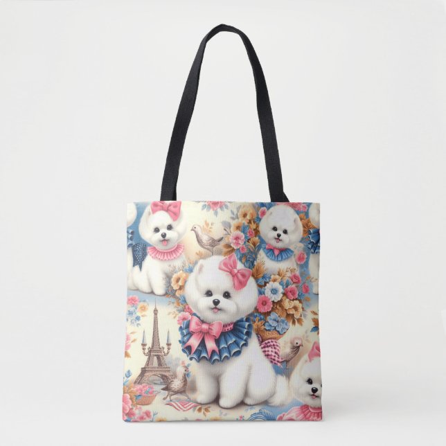 Bolso De Tela Cute Bichon Frisé Seamless (Anverso)