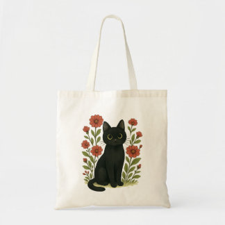Bolso De Tela Cute Black Cat Floral Tote Bag