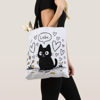 Bolso De Tela Cute Black Cat Love Hearts 