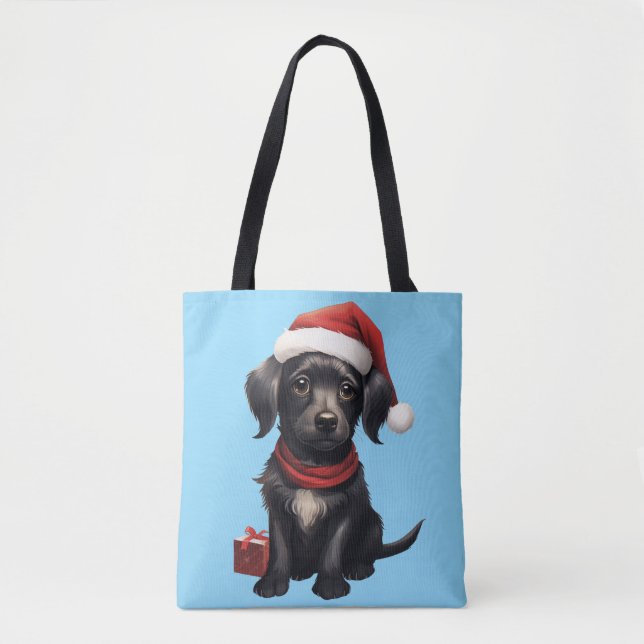 Bolso De Tela Cute Black Dog at Christmas (Anverso)