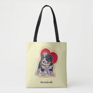 Bolso De Tela Cute Black Tan PopArt Bernedoodle Digital Heart
