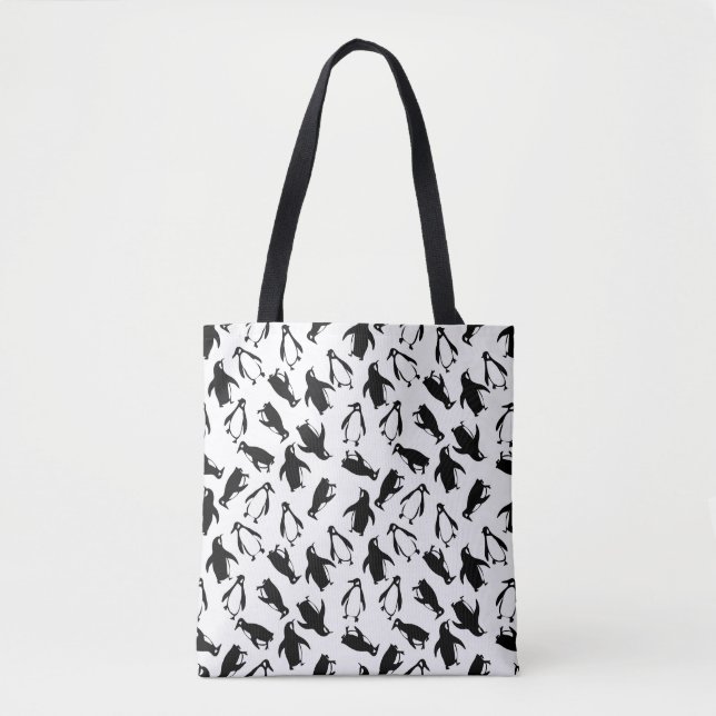 Bolso De Tela Cute black white penguin pattern white background (Anverso)
