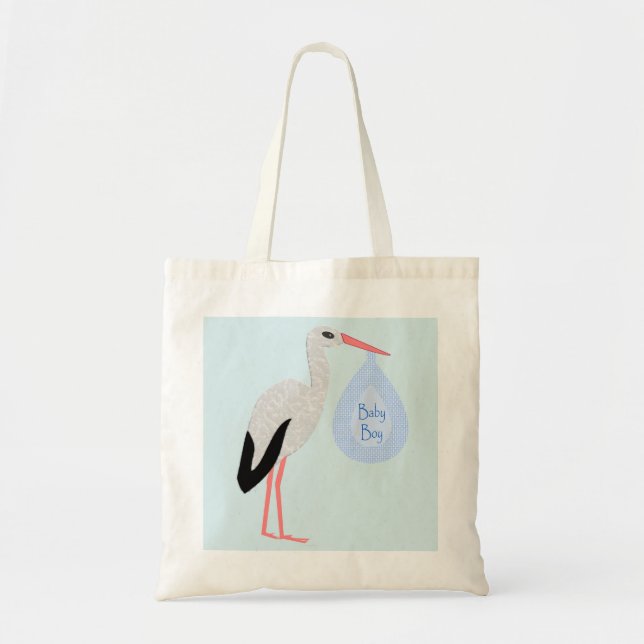 Bolso De Tela Cute Blue Baby Boy Stork (Frente)