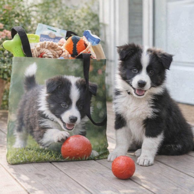 Bolso De Tela Cute Border Collie Dog Lover  (Adorable Border Collie tote with red‑ball design stylish, durable, and pet‑lover approved)