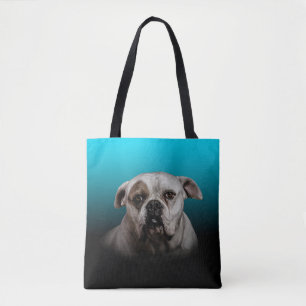 Bolso De Tela Cute Boxer Dog con fondo de degradado negro azul