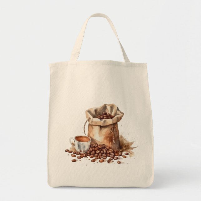 Bolso De Tela Cute Brown Coffee Watercolor (Frente)