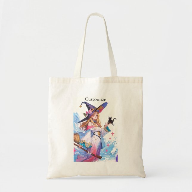 Bolso De Tela Cute bruja sujetando el gato negro Thunder_Cove (Frente)