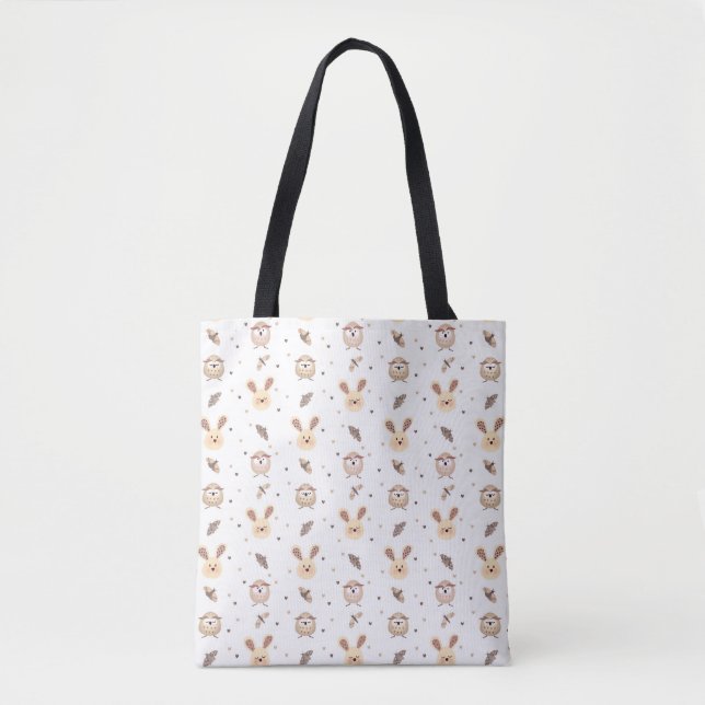 Bolso De Tela Cute Bunnies, Owls and Moths Tote (Anverso)