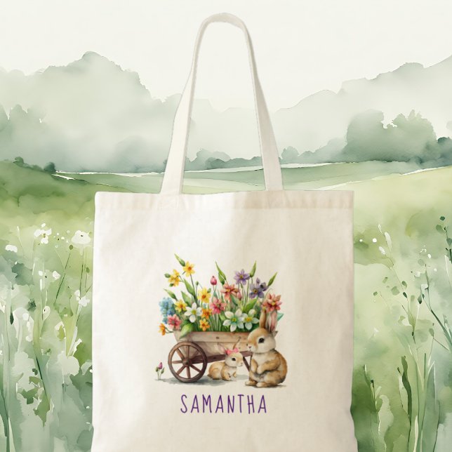 Bolso De Tela Cute Bunnies Personalized Girl Easter (Cute Bunnies Personalized Easter Tote Bag)