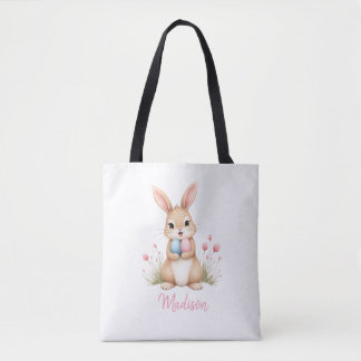 Bolso De Tela Cute bunny, custom name Easter egg hunt tote bag.