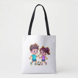 Bolso De Tela Cute Cartoon Boy and Girl Playing Soccer Together 