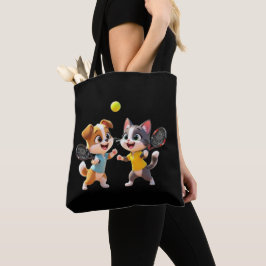 Bolso De Tela Cute Cartoon Dog and Cat Playing Padel Tennis – Fu