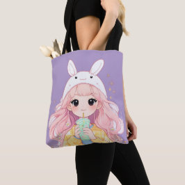 Bolso De Tela Cute Cartoon Girl White Bunny Hat Tote Bag