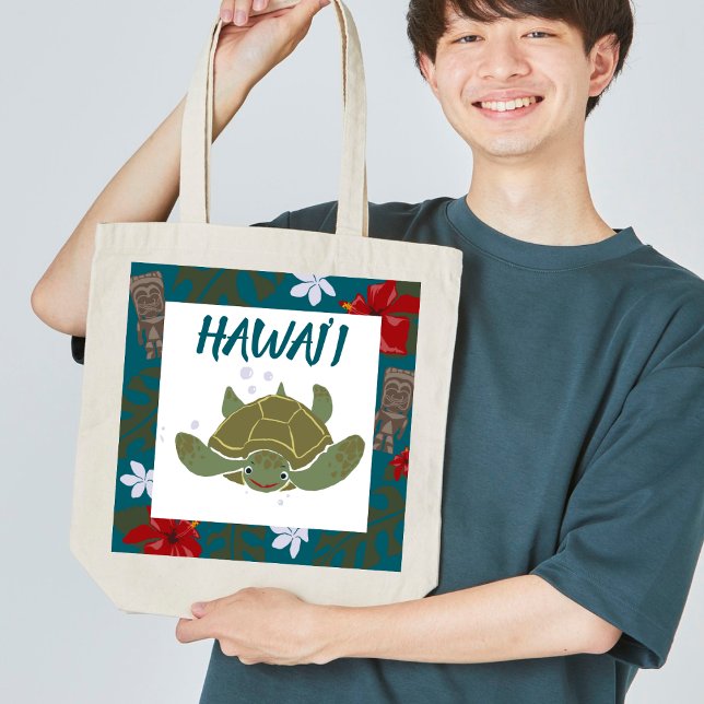 Bolso De Tela Cute Cartoon Hawaii Sea Turtle Tropical Tote Bag (Subido por el creador)
