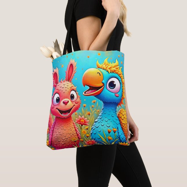 Bolso De Tela Cute Cartoon Parrot Bunny Art (Detalle)